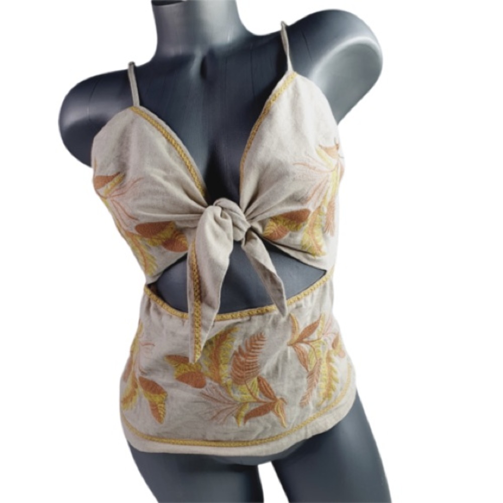 Venus Tie-Front Top, beige multicolored, size 2, brand-new never been worn
